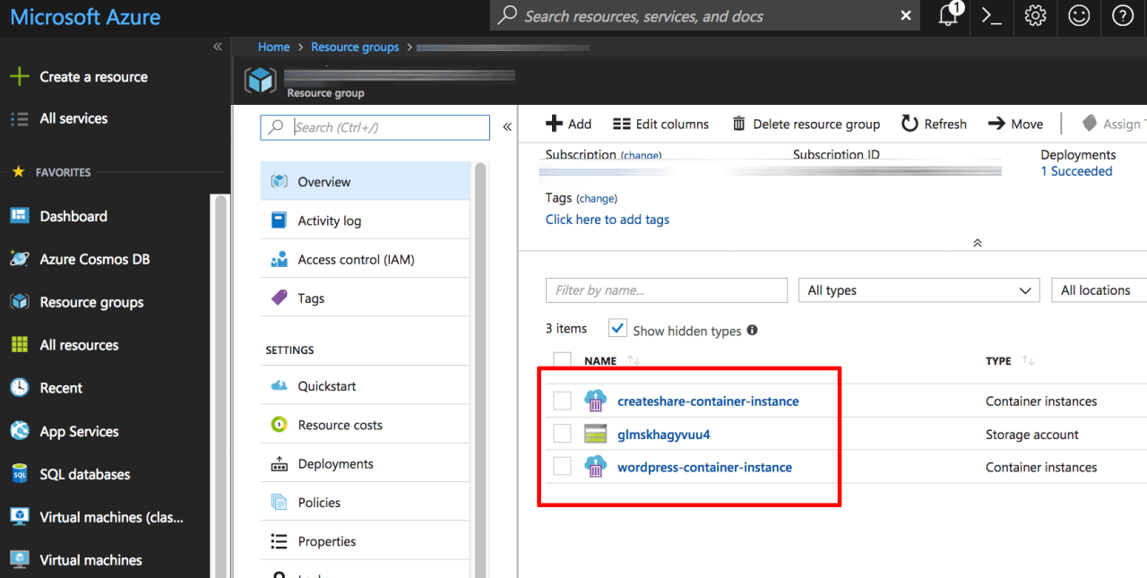 通过docker镜像,在azure上快速搭建一个wordpress站点,仅需点几下鼠标就可以插图2 Container resources