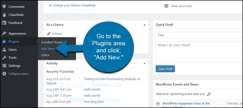 如何安装另一个WordPress分类插件(AWPCP)插图 添加新插件
