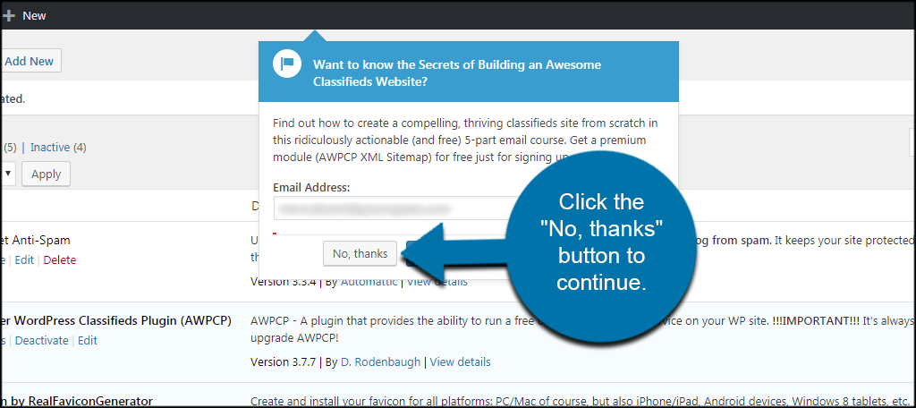 如何安装另一个WordPress分类插件(AWPCP)插图2 不,谢谢