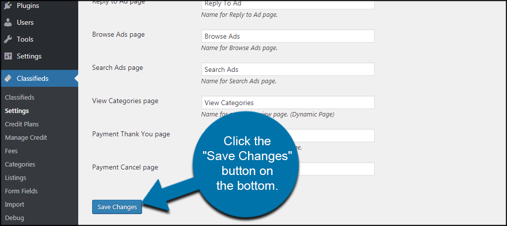如何安装另一个WordPress分类插件(AWPCP)插图5 保存页面