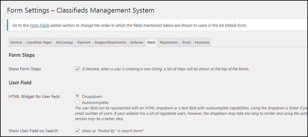 如何安装另一个WordPress分类插件(AWPCP)插图12 表单设置