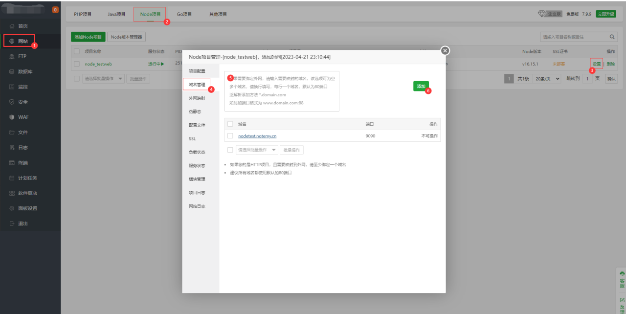 宝塔部署NodeJS项目插图8 在这里插入图片描述