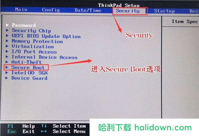 进入Secure Boot选项关闭安全启动 进入Secure Boot选项关闭安全启动