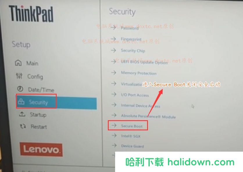 进入secure boot选项关闭安全启动 联想ThinkPad笔记本win10改win7系统 BIOS设置教程(支持8/9/10代cpu)